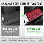 Car Center Console Cushion Pad, 12.48×7.40 Inches Waterproof Car Armrest Seat Box Cover, Comfortable PU Leather Vehicle Armrest Cover Protector, Car Decor Interior Accessories (Wine Red)