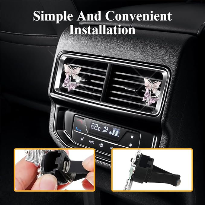 2PCS Car Air Fresheners Vent Clips, Butterfly Car Accessories, Sparkly Bling Dual Butterfly Auto Air Vent Clips, Automotive Cute Air Conditioning Outlet Decoration Universal for Women Girl
