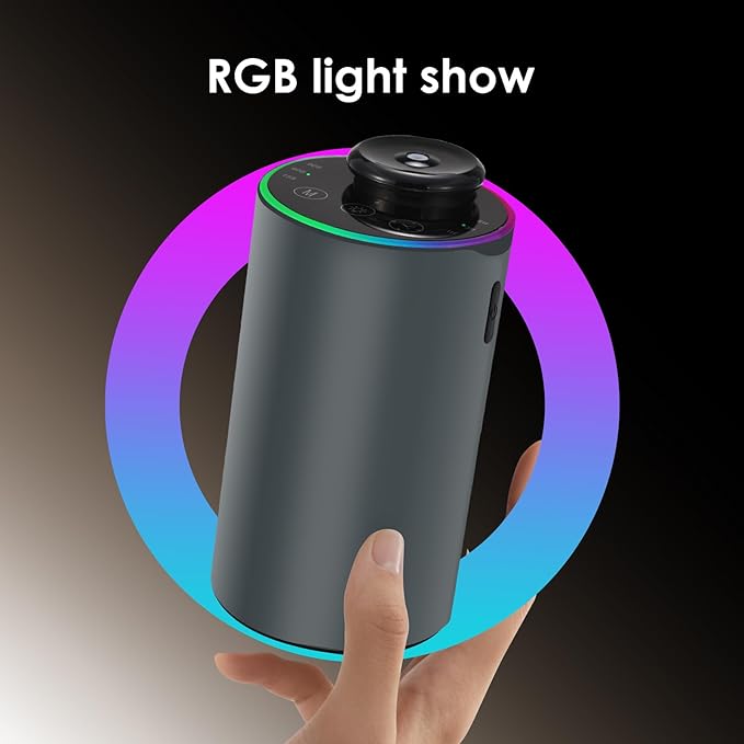 Waterless Essential Oil Diffuser with 8 Color LED Night Light, 3 Mist Levels & Timers, Portable Rechargeable Aromatherapy Diffuser for Home Car Room Studio Office, Black Metal (Grey)