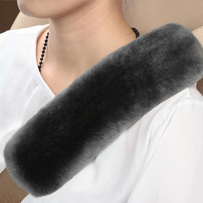 Soft & Cozy Australian Sheepskin Car Seat Belt Covers,2 Pack Fluffy Seatbelt Pads, Genunie Sheepskin Fur Shoulder Straps Cushions for Adults Kids Women and Men (Dark Grey)