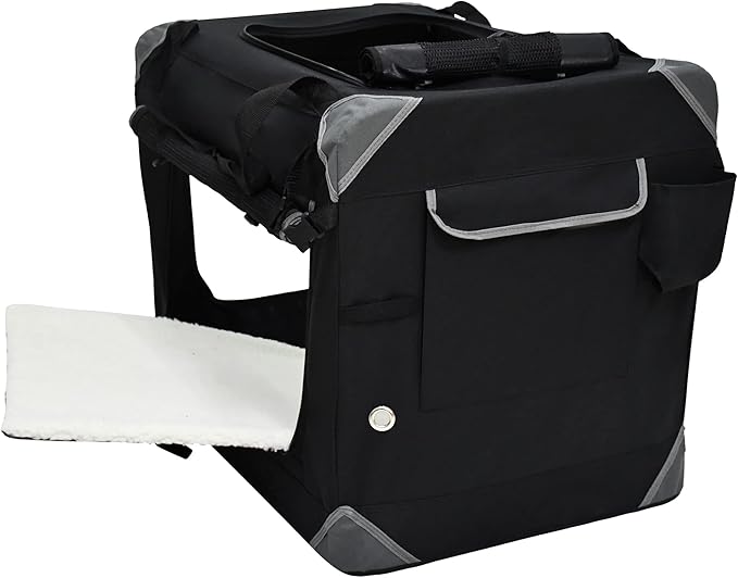 EliteField 4-Door Folding Soft Dog Crate with Curtains, Carrying Bag and Fleece Bed (2 Year Warranty), Indoor & Outdoor Pet Home (30" L x 21" W x 24" H, Black+4 Door Curtains)
