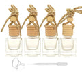 4Pcs/Pack,10ml Car Hanging Perfume Air Freshener Diffuser,Refillable Essential Oil Pendant Perfume Vials,Thick Square Clear Glass Container With Wooden Caps & Hanging String,FREE Funnel,Dropper
