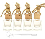4Pcs/Pack,10ml Car Hanging Perfume Air Freshener Diffuser,Refillable Essential Oil Pendant Perfume Vials,Thick Square Clear Glass Container With Wooden Caps & Hanging String,FREE Funnel,Dropper
