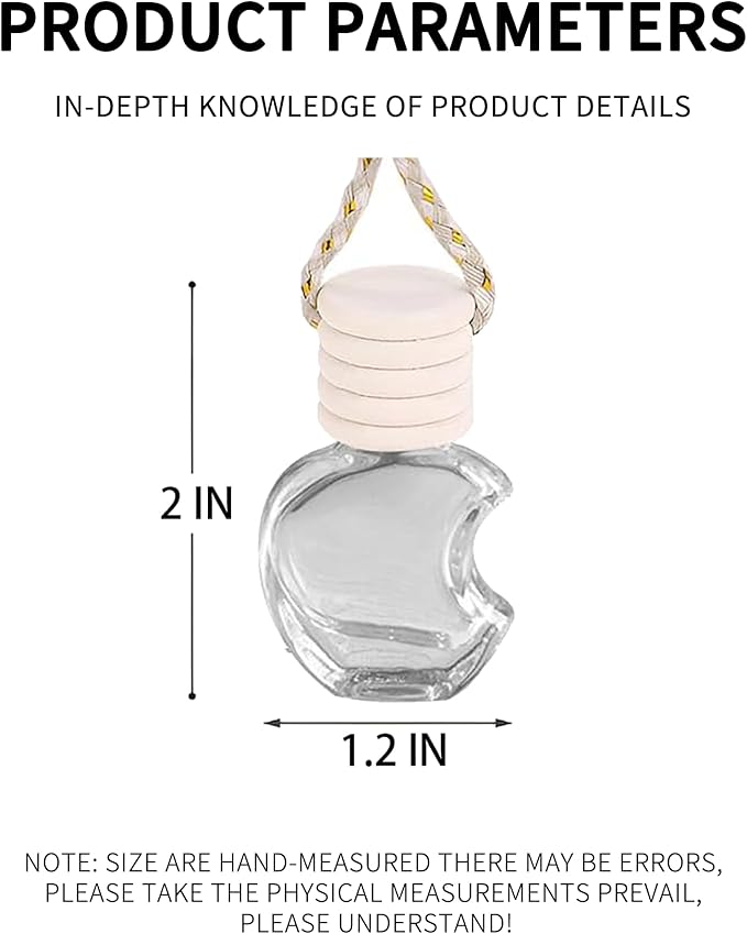 5PCS Hanging Car Air Freshener, Auto Interior Decoration 8 ml Oil Diffuser Perfume Aromatherapy Pendant Empty Glass Bottle, Fragrance Ornament with Vent Clip Wooden Cap and Rope (Apple)