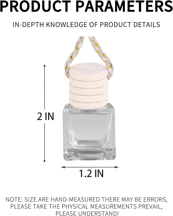 5PCS Hanging Car Air Freshener, Auto Interior Decoration 8 ml Oil Diffuser Perfume Aromatherapy Pendant Empty Glass Bottle, Fragrance Ornament with Vent Clip Wooden Cap and Rope (Square)