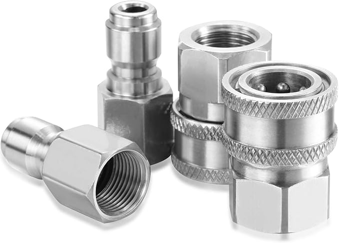 Hotop 2 Sets NPT 3/8 Inch Pressure Washer Quick Connector Kit Stainless Steel Pressure Washer Adapters Quick Connector Fittings Male Female