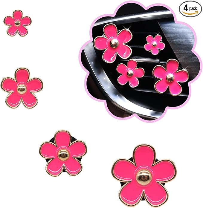 Cute Flowers Air Vent Clips Car Air Freshener,4pcs Rose Red Girly Daisy Flower Car Accessories for Women,Lavender Car Scent Decorations Refillable Clips On Air Freshener