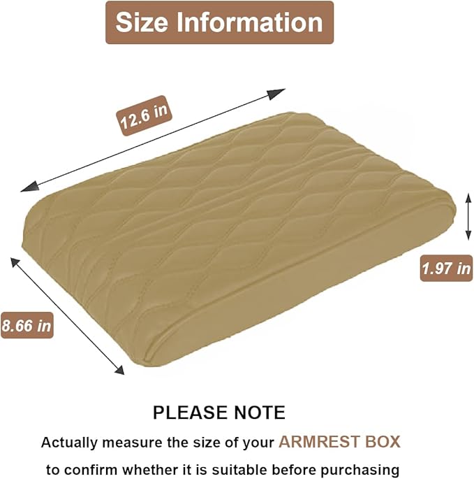 Car Center Console Cover, Memory Foam Car Armrest Cushion, Beige Auto Arm Rest Pad, Leather Arm Rest Covering Car, Hand Rest Pillow for SUV/Truck/Vehicle (Beige)