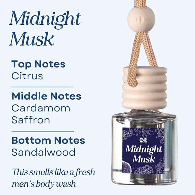 CANDECraftCo Car Air Hanging Fragrance Oil, Car Auto Freshener for Essential Oils, Scents Fragrance Aromatherapy Automobile Diffuser, Long Lasting (Midnight Musk)