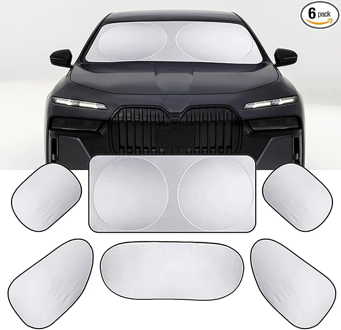 Six Piece Car Window Glass Sunshade Kit, Reflective Interior Privacy Protection Sunscreen Heat Shield, Modification Replacement Parts, Universal for Most Cars, Trucks, SUVs (Silver)