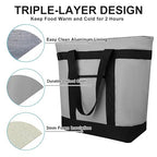 CIVJET Insulated Reusable Tote Bag for Grocery Shopping for Women/Men, Pizza/Food Delivery Bag to Keep Food Cold/Hot for Uber Eats/Doordash/Grubub, Cooler Bags for Travel/Beach/Picnic, Cooler Bag,Grey