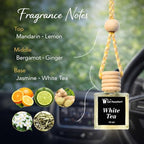 Gift Paradise® White Tea Car Freshener Set – 3 Pack 10ml Hanging Air Fresheners with Wooden Lid – Spring Summer Self Care Auto & Home Fragrance Diffuser for Car Mirror, Closet & Small Spaces