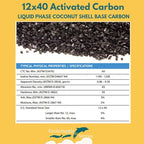 Premium 12x40 Coconut Shell Activated Carbon (Water Filtration, Aquarium Cleaning Charcoal) - Bulk 55 Pound Bag (2 ft³)