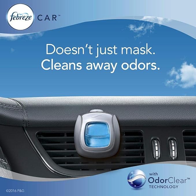 Febreze Car Air Freshener, 2 Gain Original and 2 Gain Island Fresh Scents, Odor Eliminator for Strong Odors (4 Count)