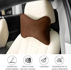Car Headrest Pillow, Suede Soft Comfortable Breathable Vehicle Seat Neck Support Cushion with Adjustable Strap, Ergonomic Design Auto Head Rest Pad, Universal for Sedan RV Truck (Brown)