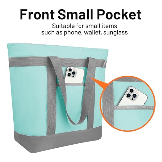 CIVJET 2Pk Insulated Reusable Tote Bag for Grocery Shopping for Women/Men, Pizza/Food Delivery Bag to Keep Food Cold/Hot for Professional Catering, Cooler bags for Travel/Beach/Picnic, Green