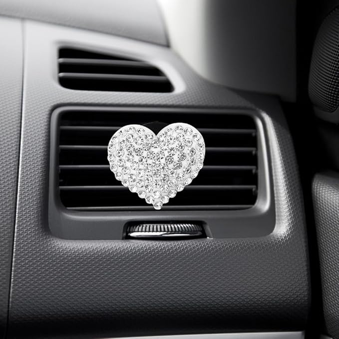 2PCS Bling Air Vent Clips, Heart Shaped Crystal Air Conditioning Outlet Clip, Girl Car Accessories Air Vent Clip Universal for Most Car, Truck, SUV