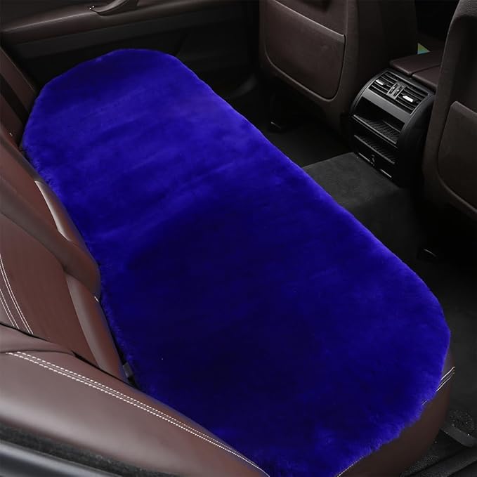 OGLAND Fluffy Genuine Australia Sheepskin Car Seat Cover for Auto Fur Interior Accessories with Soft Fuzzy Wool Non-Slip (Blue, Back)