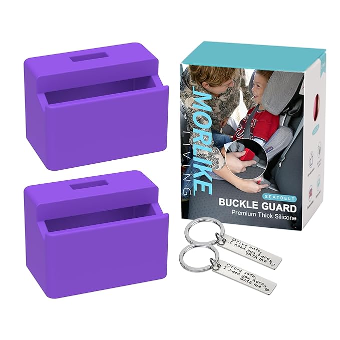 Morlike Silicone Seatbelt Secure Buckle Safety Cover Lock (Purple, 2 Pack)