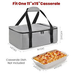 Bodaon Insulated Casserole Carrier Bag, Fits 9"x13" and 11"x15" Baking Dish with Lid, Casserole Carriers for Hot or Cold Food for Transport (Grey)