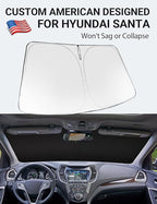 Proadsy 2026 Upgrade Windshield Sun Shade Custom Fit 2013-2018 Santa Foldable Front Sunshade Protector Sun Visor Blocks UV Rays Keep Car Cooler
