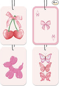 Pink Car Fresheners, 4pcs Cute Car Accessories Interior, Mirror Decor For Women, Air Freshener Hanging For Bathroom Dorm Books Bedroom Closet Drawer, Pink Girly Accessories Gifts For Girls -01