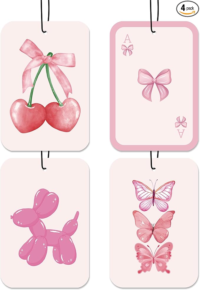 Pink Car Fresheners, 4pcs Cute Car Accessories Interior, Mirror Decor For Women, Air Freshener Hanging For Bathroom Dorm Books Bedroom Closet Drawer, Pink Girly Accessories Gifts For Girls -01