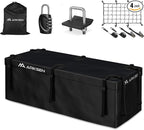 ARKSEN Waterproof Hitch Cargo Carrier Bag with Combination Lock for Truck SUV RV Trailer- Include Net, Heavy Duty Stainless Steel Hitch Tightener, Anti-Rattle Stabilizer, 2 pcs 19.7Ft Straps