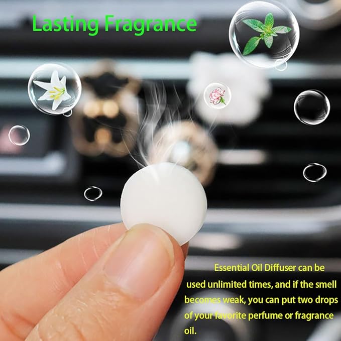 Mini Car Vent Clip Air Freshener, Aesthetic Floral Soap Rose Bouquet Diffuser Decor, Reusable Essential Oil Aroma Pad, Cute Car Accessories Gift for Women (Style F)