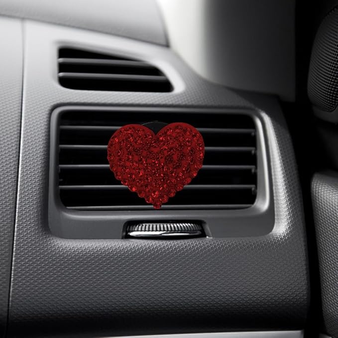 Car Diffuser, Car Air Fresheners Vent Clips, Rhinestone Heart Shaped Crystal Car Air Freshener Vent Clips, Bling Air Vent Clips Bling Inter Decor Accessories Fit for Cars, Trucks (Red)