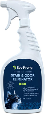 Eco Strong Cat Stain And Odor Remover | Enzyme Urine Odor Neutralizer - Stain Remover for Carpet, Litter Boxes, Bedding, and Laundry [Citrus Scent, 32 oz. Spray]