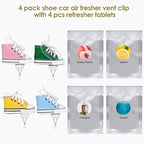 4 pack Car Air Fresheners Cute Shoes Car Air Vent Clip Freshener with 4PCS Reusable Scents Tablets Refills Cars Accessories for Women/Men Cars Interior Decoration Best Gift for Friend