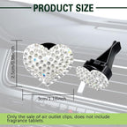 2PCS Bling Heart Air Vent Clips, Heart Car Accessories, Bling Heart Charm Air Conditioning Outlet Clip, Car Interior Decor Air Fresheners Vent Clips Universal Fit for Women and Girls (White)