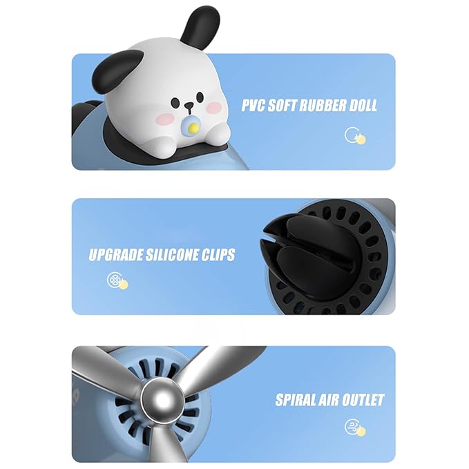 Car fragrance diffuser pilot car air outlet fragrance diffuser cartoon rotating fan leaf car perfume cute cartoon shape car perfume air freshener with 2 fragrances (dog)
