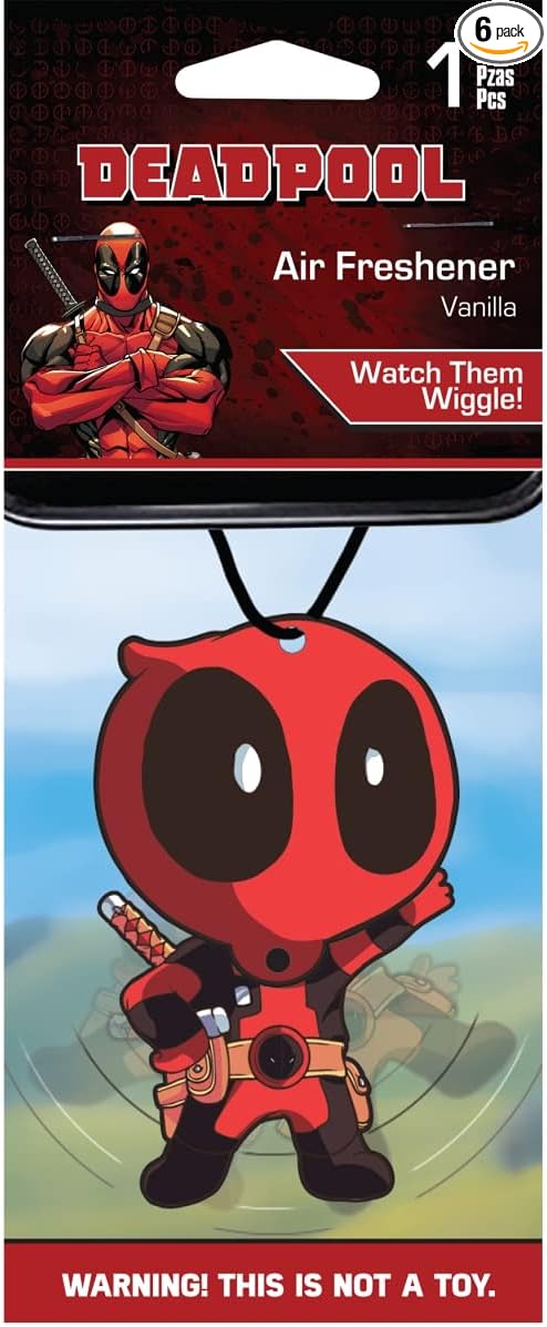 Plasticolor Marvel Deadpool Car Accessories - Deadpool Air Freshener Wiggler (6 Count) - Vanilla Scent - Red - Hanging Paper Air Freshener