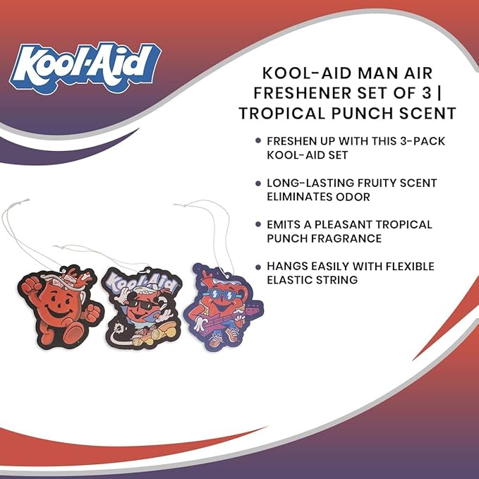 Kool-Aid Man Car Air Freshener Set Of 3 | Tropical Punch Scent | Odor Eliminator For House, Car, Office | Clean Room Fresheners, Long-Lasting Fragrances