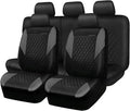 CAR PASS Quilting Leather Seat Covers Full Set,Universal Waterproof Deluxe PU Premium Car Seat Cover with 5mm Composite Sponge Inside,Airbag Compatible,Front and Rear Seat Cover for Sedan SUV Van,Gray
