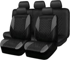 CAR PASS Quilting Leather Seat Covers Full Set,Universal Waterproof Deluxe PU Premium Car Seat Cover with 5mm Composite Sponge Inside,Airbag Compatible,Front and Rear Seat Cover for Sedan SUV Van,Gray