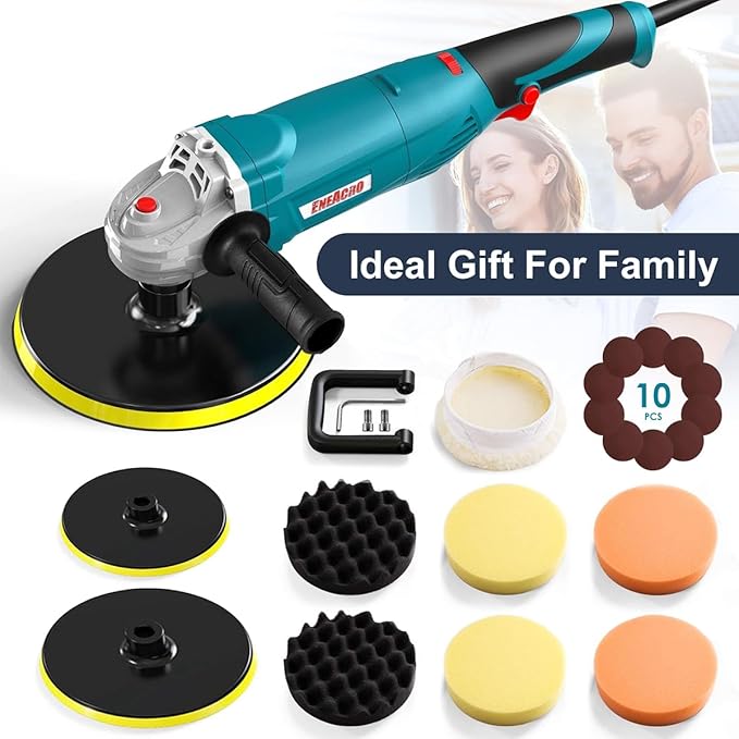 ENEACRO Polisher, Rotary Car Buffer Polisher Waxer, 1600W 7-inch/6-inch Variable Speed 1500-3500RPM, Detachable Handle Suitable for Boat,Car Polishing and Waxing