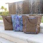 Sachi 3 Piece Market Tote Set Insulated Thermal Reusable Grocery Bags for Cold and Hot Foods Lightweight, Portable and Foldable Brown Damask Paisley