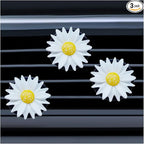 3PCS Daisy Flower Car Dashboard Air Vent Trim Clip, Cute Daisy Air Conditioner Outlet Clip Car Charm for Women, Car Air Vent Clip Auto Interior Decoration for Girls Present (White)