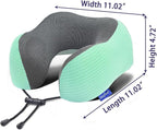 napfun Neck Pillow for Traveling, Upgraded Travel Neck Pillow for Airplane 100% Pure Memory Foam Travel Pillow for Flight Headrest Sleep, Portable Plane Accessories, Turquoise Striped Kit