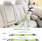 SlowTon Dog Seat Belt, Adjustable Dog Safety Belt Leash, 2 in 1 Latch Bar Attachment Dog Car Seatbelt with Elastic Nylon Bungee Buffer, Reflective Nylon Belt Tether (Lime)