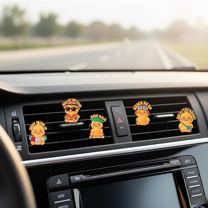 Duck Car Air Fresheners Vent Clips, Funny Cartoon Light Up Duck Air Freshener Car Accessories, Refillable Ducks Cars Fresheners for Women, Cute Ducks Gifts & Dashboard Decor