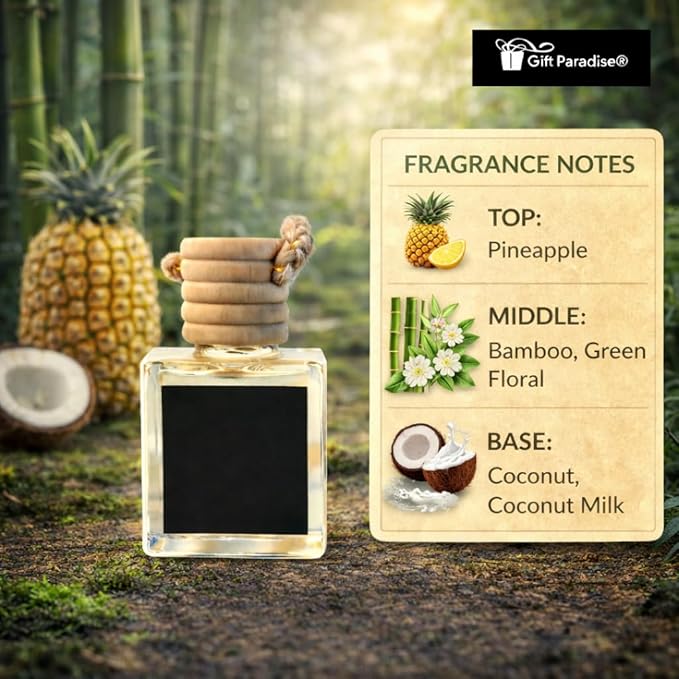 Gift Paradise® Bamboo & Coconut Car Air Freshener – Set of 3 (10 ml Each) – Long-Lasting Hanging Aromatherapy Diffuser for Car, Closet & Office – Clean Spa Scent – Velvet Gift Bag Included