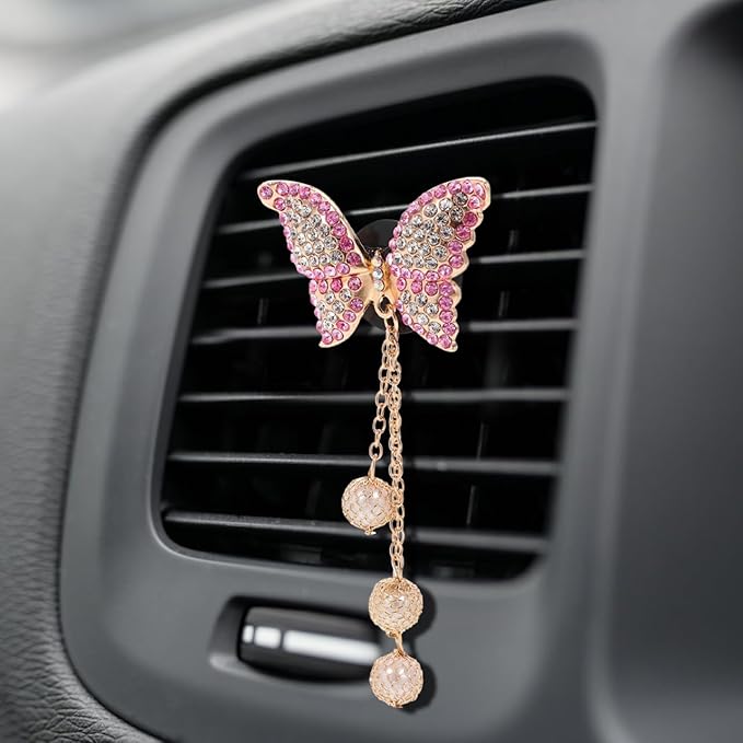 Healifty Car Air Freshener Clips for Vents 2 Pcs Butterfly Rhinestone Aromatherapy Diffuser Vent Clips Stylish Auto Vent Clip Air Freshener Car Interior Accessories for Women