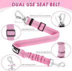 Lukovee Dog Seat Belt for Car, Adjustable Dog Car Harness for Large Medium Small Dogs, Soft Padded & Breathable Mesh Dog Seatbelt with Car Strap and Carabiner (A-Pink,S)