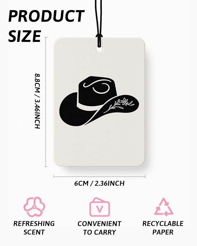 Rustic Western Car Air Freshener 4 Pcs Coconut Scented, Horseshoe Cowgirls Hat Boots Floral Car Accessories Mirror Decor for Women, Western Hanging Air Freshener for Cars Closet Drawer Books