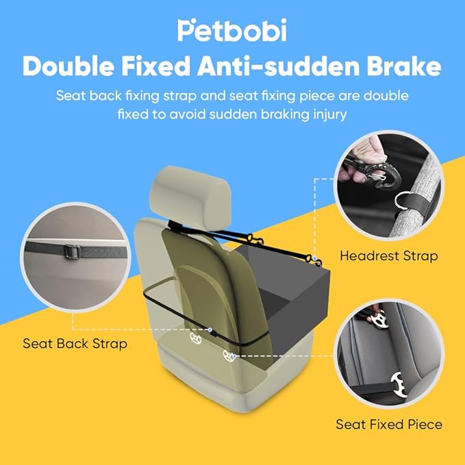 Petbobi Dog Car Seat - Puppy Car Seat for Small Dogs and Cats up to 20 lbs - Pet Car Seats with PVC Frame & Cationic Fabric - Perfect for Safe and Cozy Travel - Breathable Mesh, Storage Bag - Grey