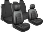 Deluxe Edition Napa Leather Seat Covers Full Set – Black & Gray Car Seat Covers Front Seats and Back Car Seat Protector, Waterproof and Universal Fit for Most Small to Mid Size Truck & SUVs